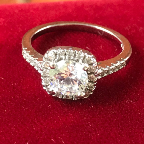 Jewelry - Halo Set Faux Diamond Ring Sz 6.5 Sterling Silver